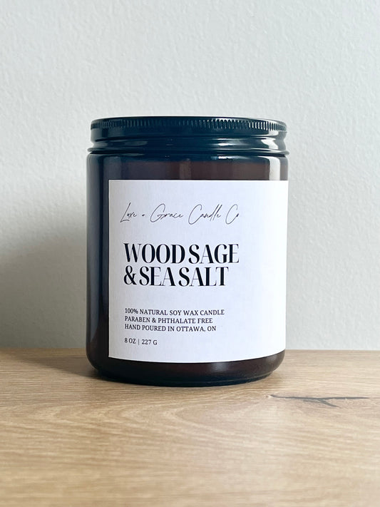 wood sage and sea salt natural soy wax candle